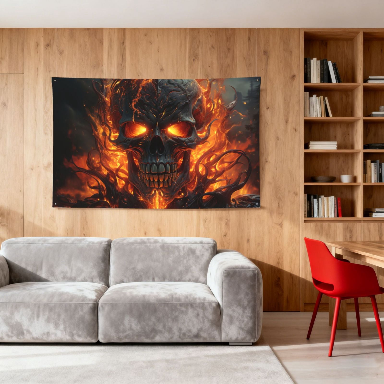 Fire Skull Gothic Cool Four Hole Decorated Banner Flag for Garden Yard Home Decoration Indoor Outdoor 4x6 Ft