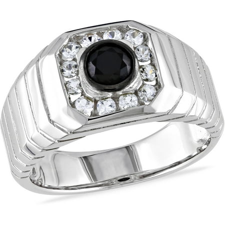 Men's 1-1/10 Carat T.G.W. Black Spinel and Created White Sapphire Sterling Silver Fashion Ring