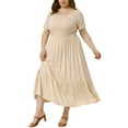 thumbnail image 4 of Vestidos de mujer de tallas grandes Agnes Orinda, con mangas cortas, cuello redondo, básico, estilo swing, vestido maxi de verano, 4X, color albaricoque, 4 of 6