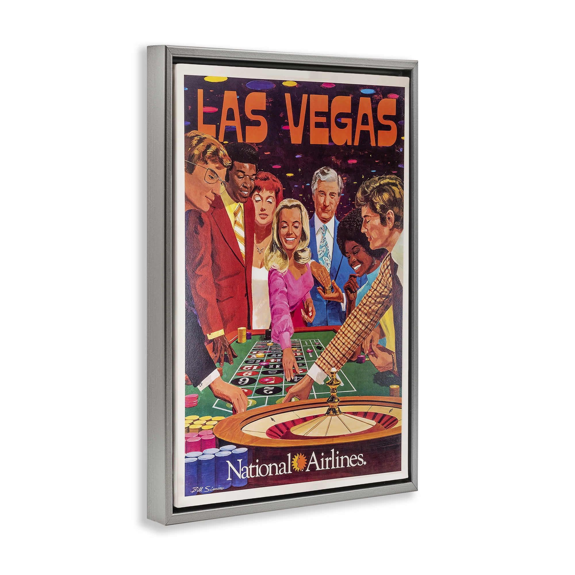 Stupell Industries Vintage Las Vegas Casino Gray Framed Floater Canvas Wall Art, design by Vintage Posters