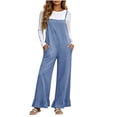 thumbnail image 2 of Gamivast Wide Leg Jumpsuit for Women with Pockets Sleeveless Spaghetti Strap Loose Fit Ruffle Hem Casual Romper Overalls Light Blue S, 2 of 8