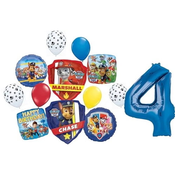 Paw Patrol Chase and Marshall 4th Birthday Party Supplies Balloon Bouquet Decorations
