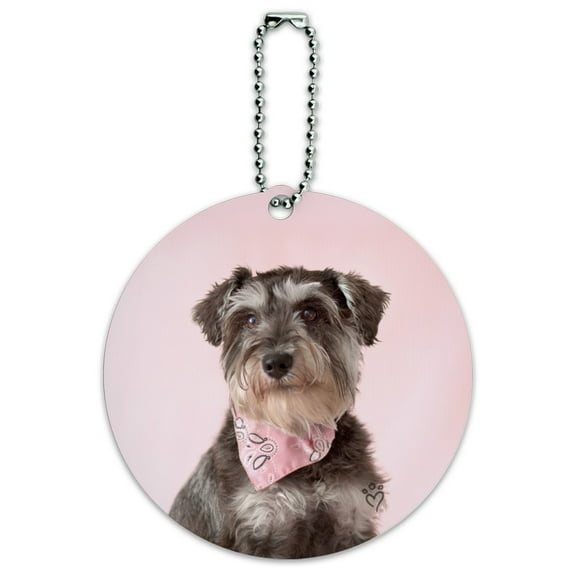Schnauzer Puppy Dog with Bandana Sitting Round Luggage ID Tag Card Suitcase Carry-On