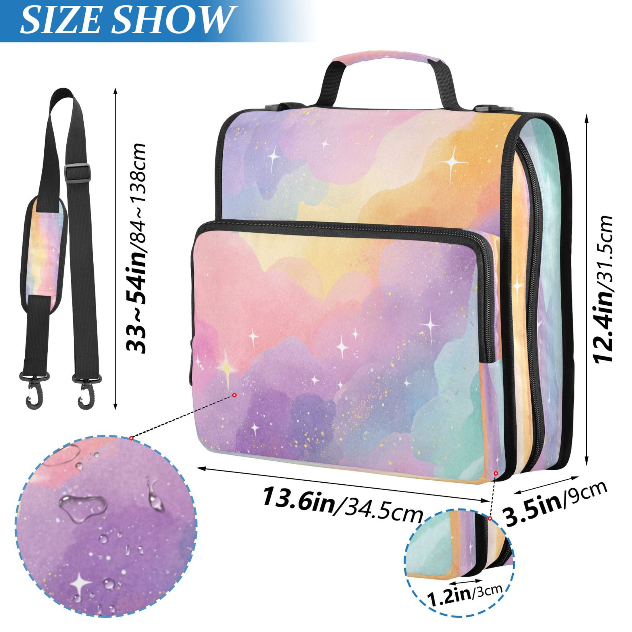 3 Ring Zipper Binder Stationery Organizer for Study Work Home Travel, All-Purpose File Folder Storage Bag for Daily Document Organization Golden Glitter Cloudscape