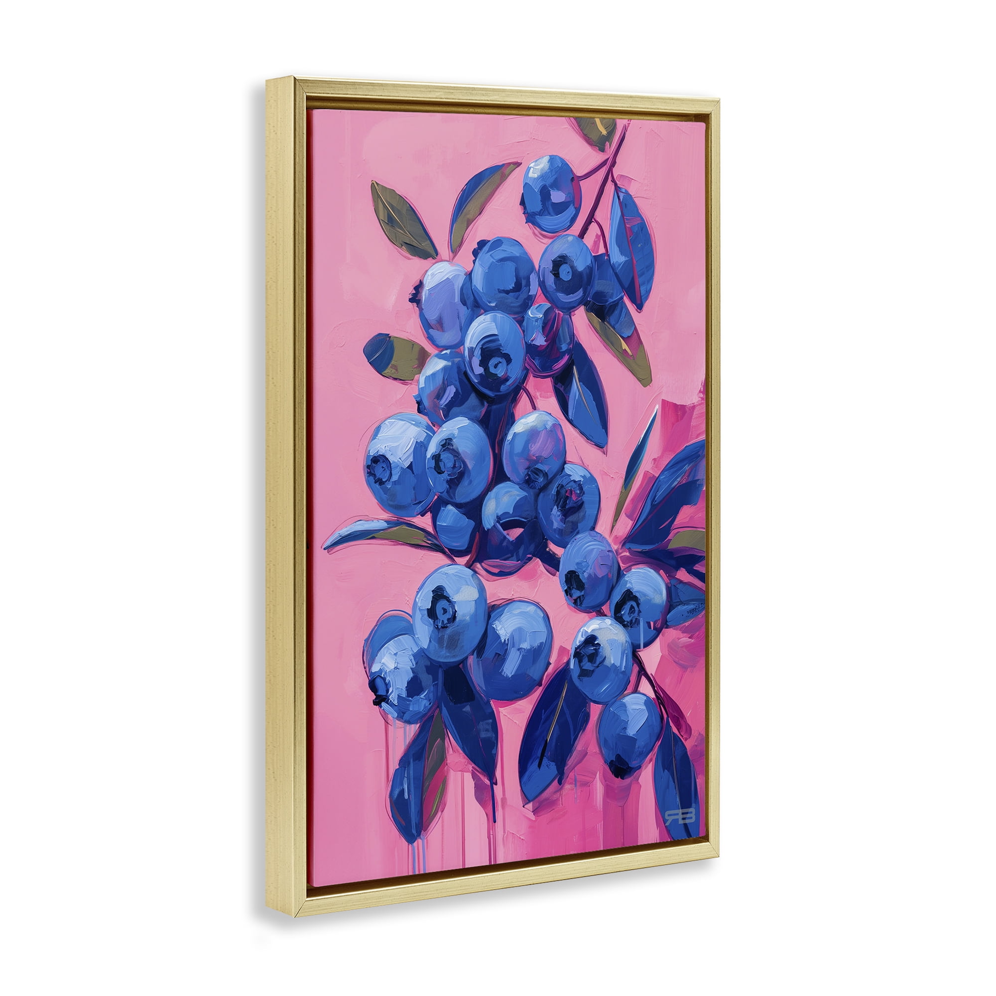 Stupell Industries Vibrant Blueberries on Pink Food & Beverage Painting Gold Floater Framed Canvas Art Print Wall Art, 21 x 31