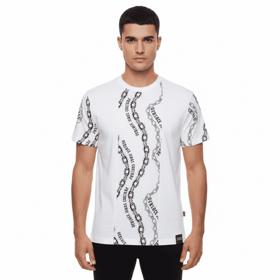 Versace Jeans Couture White Mens Graphic Chain-Print T-Shirt-XXL for mens