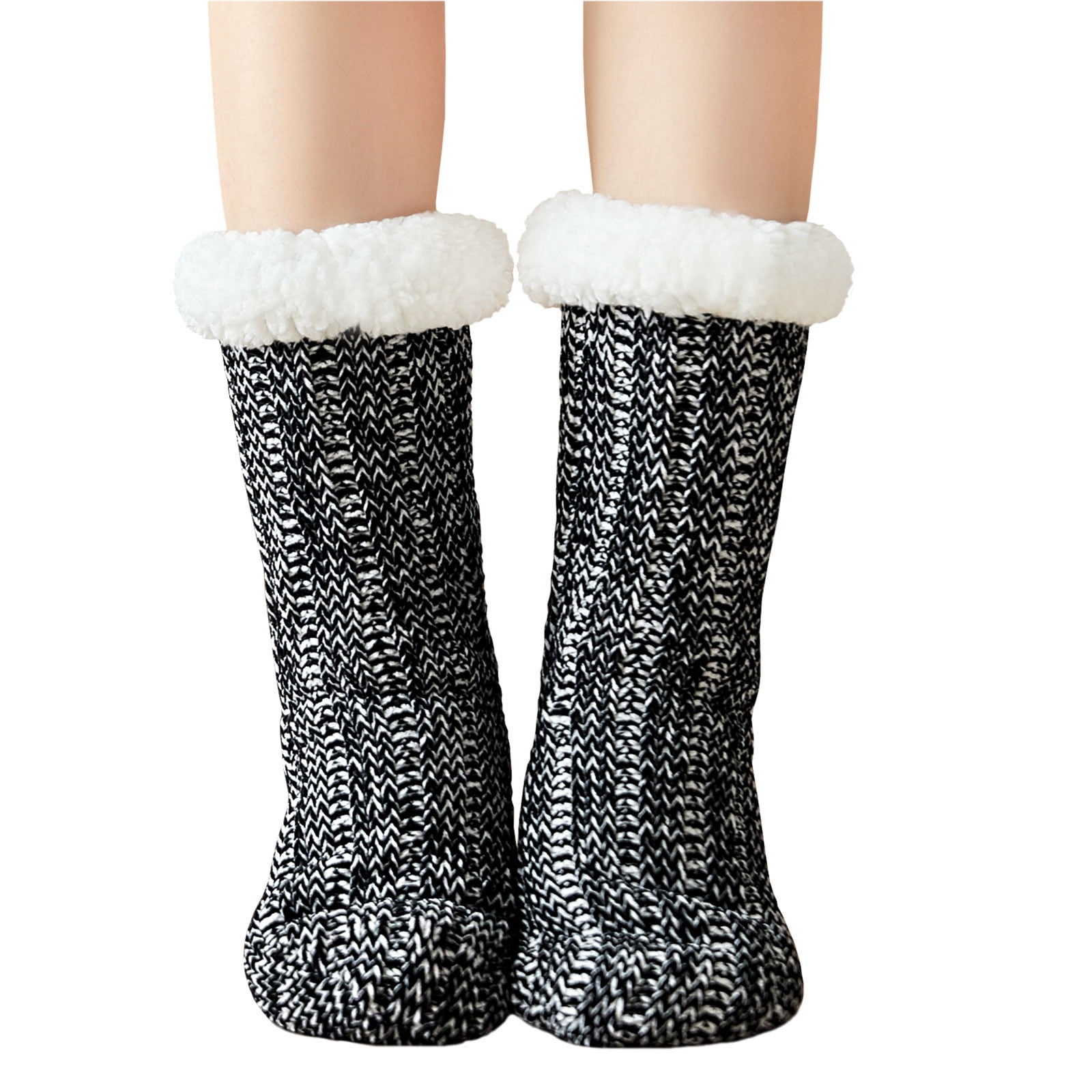 Womens Sherpa Winter Fleece Lining Knit Animal Socks Non Slip Warm Fuzzy Cozy Slipper Socks