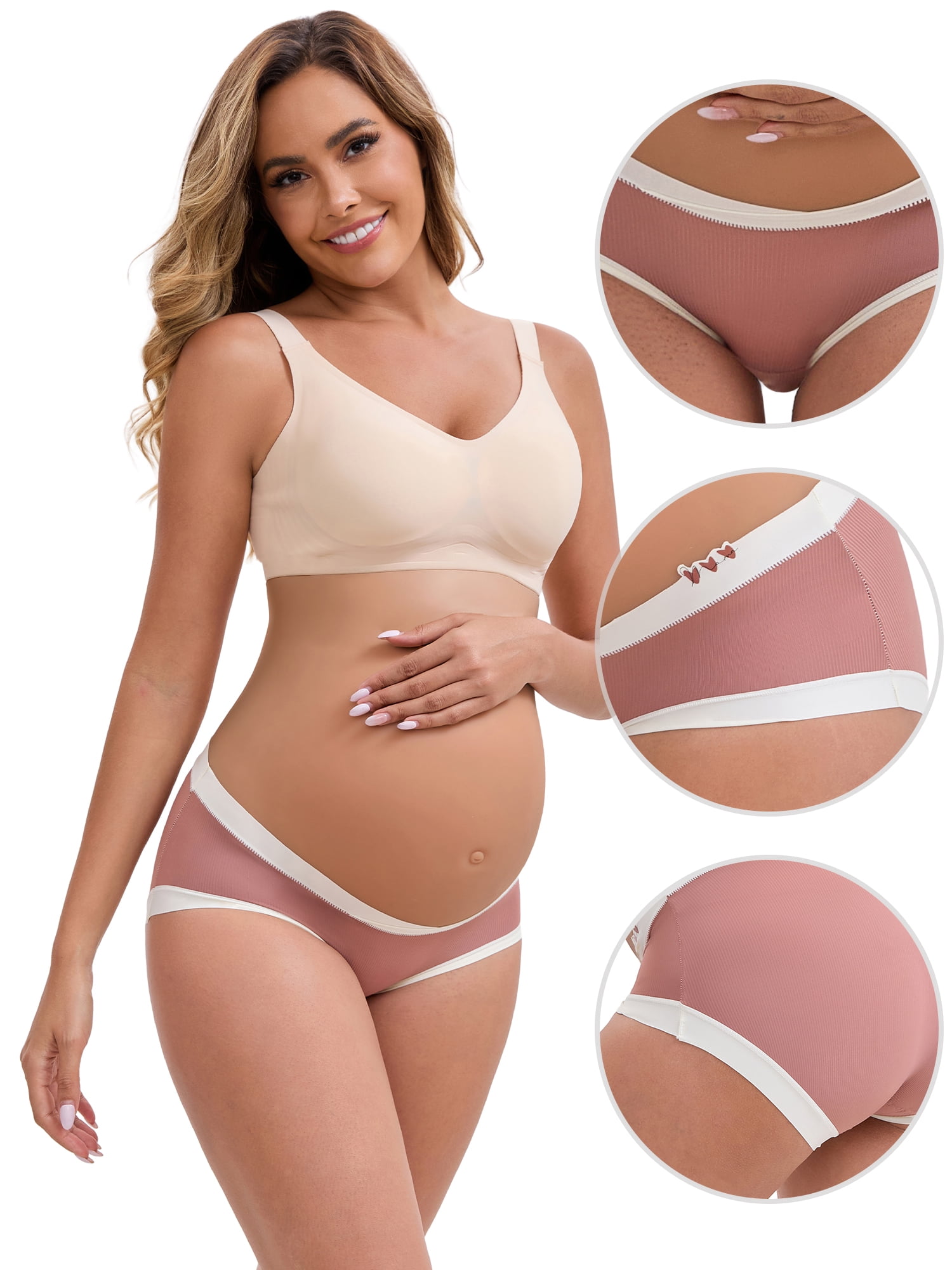 DARING DIVA Ice Silk Maternity Panties Under the Bump Briefs XL 1 Light Brown 1 Brown