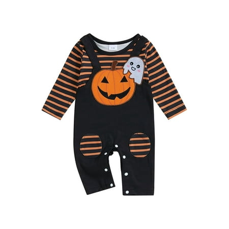 

WERNZATT Baby Halloween Romper Striped Print Embroidery Long Sleeve Jumpsuit