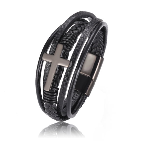 Faith Luxury Cross Design Stainless Steel Bracelet For Mens Leather Bracelet New