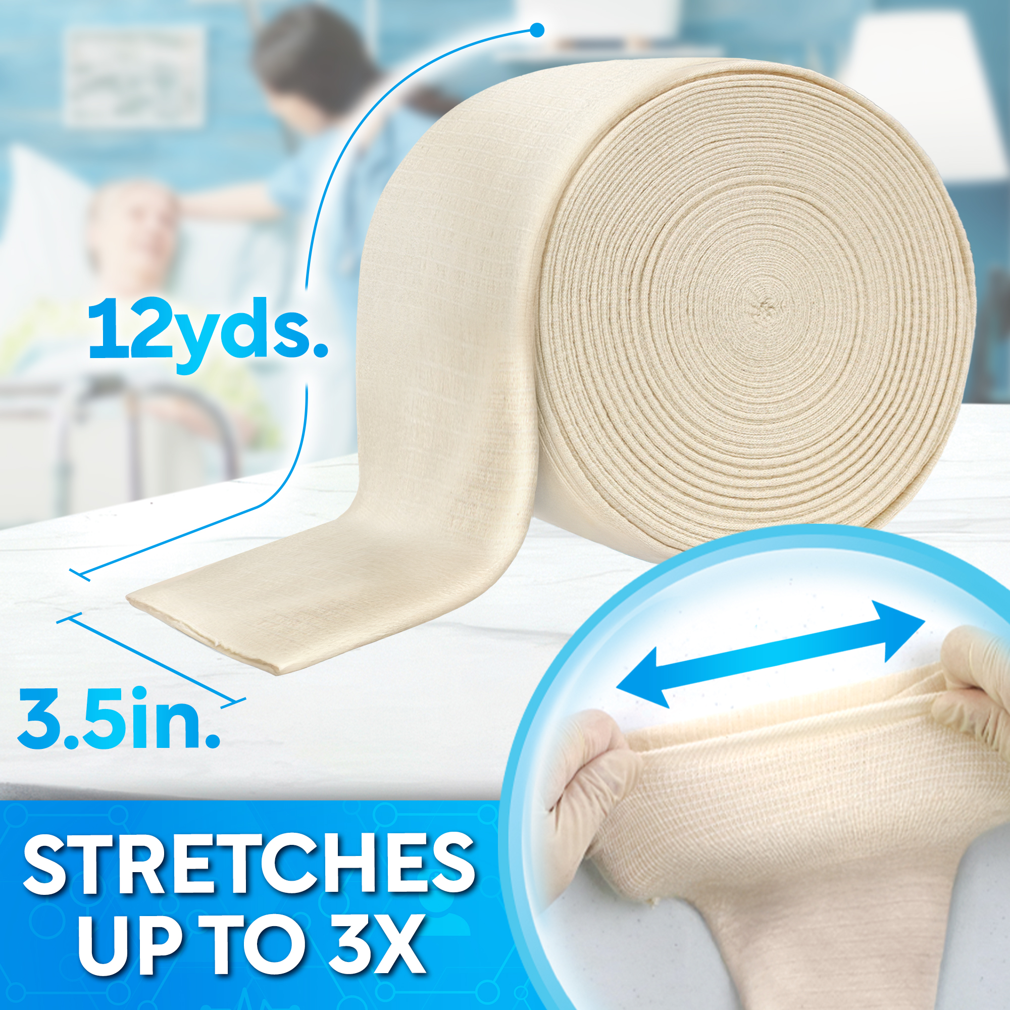 JJ CARE Tubular Bandage, 3.5” x 12 Yards Stockinette Tubing for Ankles, Knees and Calf, Size E Reusable Elastic Bandage Sleeve, Tubular Compression Bandage Roll for Arms, Rubber Latex w/Cotton