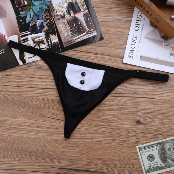 Yanarno Sexy Men's Waiter Costume Tuxedo G-String Gentleman 4 Pieces Male Outfits Set Black XXL