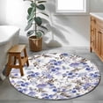 thumbnail image 3 of Round Rugs 4Ft, Purple Brown Spring Floral Round Area Rug Washable Indoor Throw Carpet, Watercolor Blooming Botanical Summer Soft Non Slip Circle Rug for Kitchen Nursery Room Home Decor Aesthetic, 3 of 8