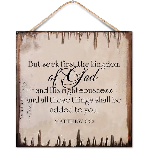 Retro Rustic Style 10X10 Inch Wood Pallet Bible Verse But Seek Ye First The Kingdom Of God And His Righteousness And All These Things Shall Be Added Unto You Wall Hanging Plaque For Farmhouse Decor