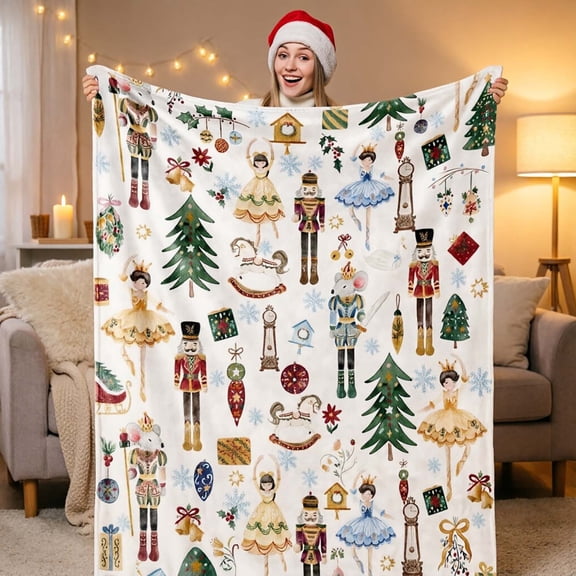 Nutcracker Throw Blanket for Couch or Bed, Soft Flannel Warm Cozy Decor Cover, Washable Blanket for Holiday Use.