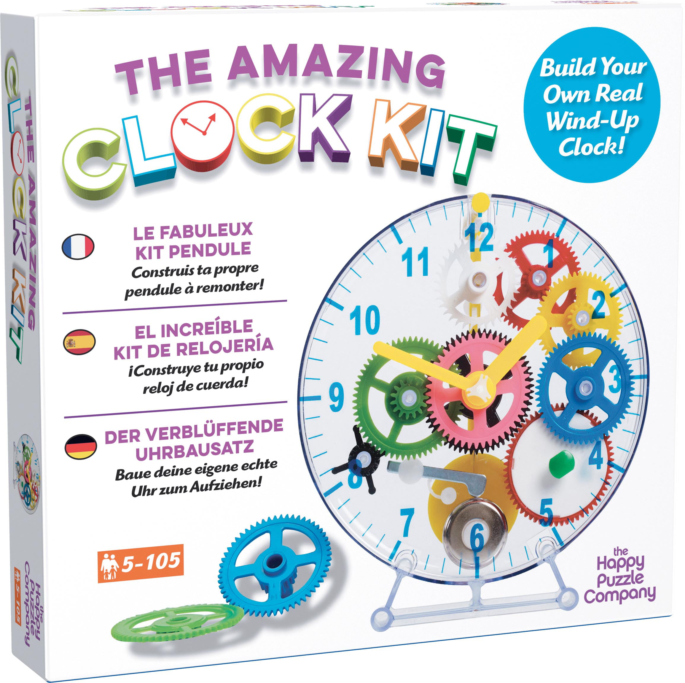 Lilys Home Do-It-Yourself Childrens First Puzzle Clock Kit Multi-Colored 31 Pieces Lily's Home SW912-A No Batteries Required Learn How Clock Gears Work Colorful and Educational Gift for Kids 