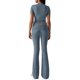 thumbnail image 3 of Pantalón de Traje de Corta Ajustado de Color Liso Gris Azul L, 3 of 9