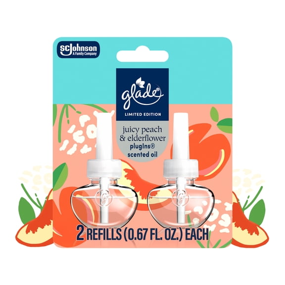 Glade® PlugIns®, Juicy Peach & Elderflower Scented Oil, 1.34 oz, 2 Count
