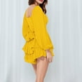 thumbnail image 5 of Blczomt Plain Dresses Women Yellow Puff Sleeve Mini Flowy Dress Double Layer Square Neck Ruffle Dresses, 5 of 7