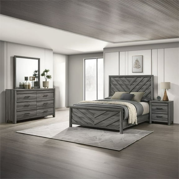 Denver Modern Style 4PC Twin Bedroom Set Made With Wood in Gray