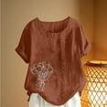 thumbnail image 3 of HomeDM Womens Plus Size Short Sleeve Crew Neck Shirts, Trendy Floral Summer Loose Fit Casual Tee Tops - Coffee/M, 3 of 5