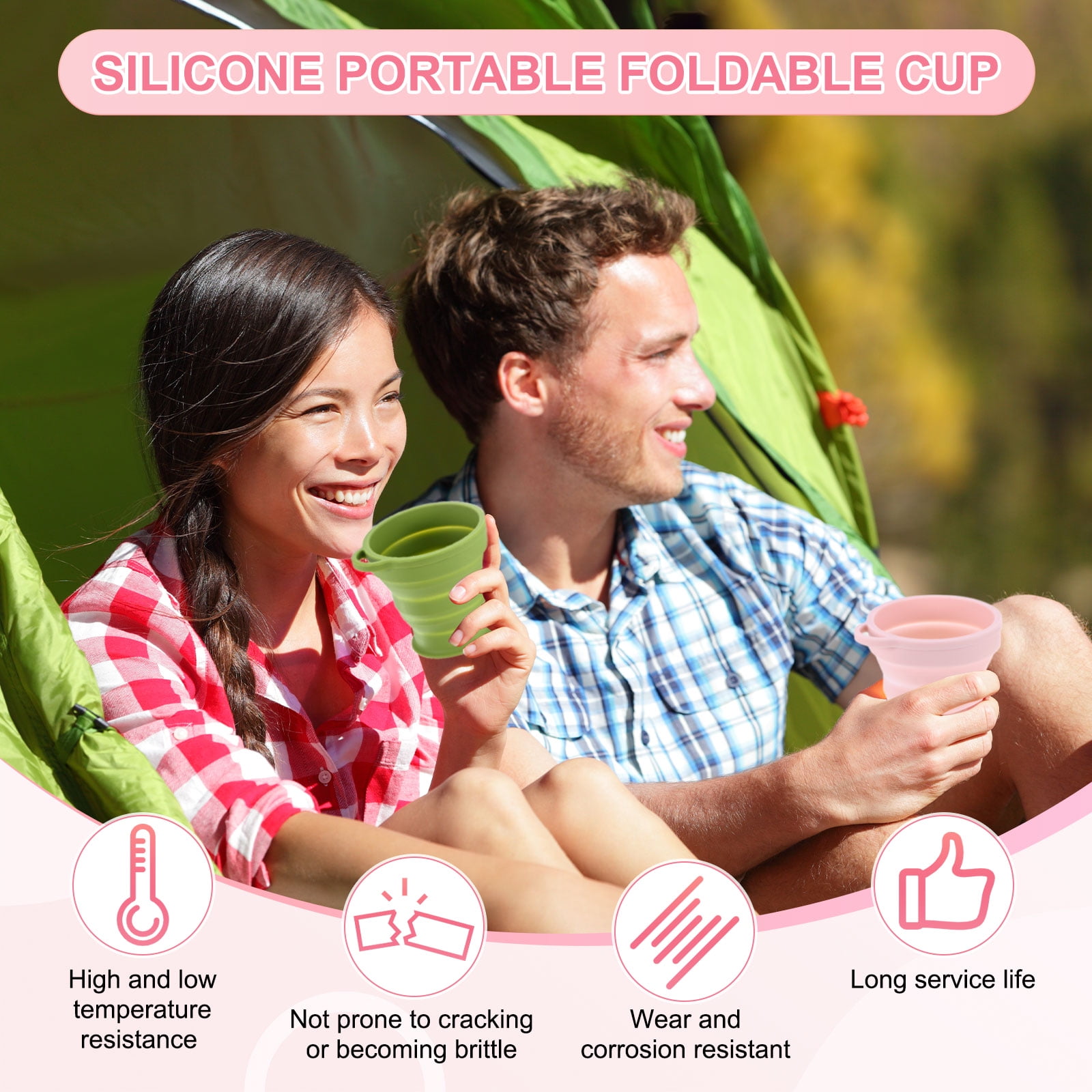 Uxcell 4 Pack Collapsible Travel Cup, 6oz(180ml) Silicone Portable Foldable Water Cup Bottle with Spring Buckle [Pink]