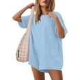 thumbnail image 4 of Oversized Romper Shorts for Women Reversible Summer Casual Short Sleeve One Piece Short Jumpsuit with Pockets (XL, Light Blue), 4 of 8