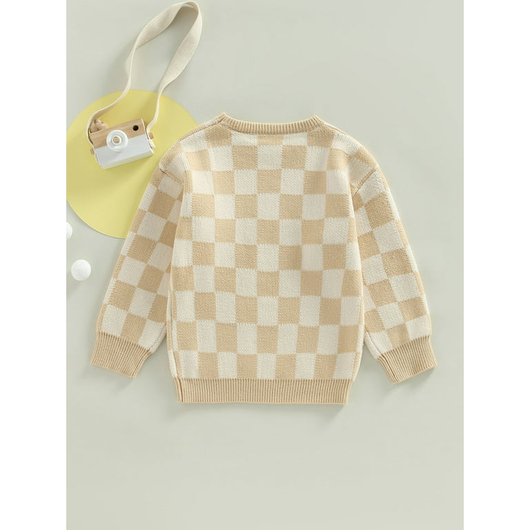 Baby Boy Girl Knit Checkerboard Plaid Sweater Romper Pullover Soft Warm  Fall Winter Clothes 