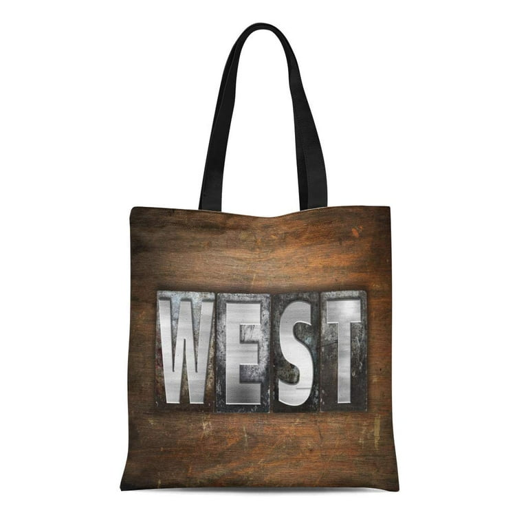 SIDONKU Canvas Tote Bag the Word West Written in Vintage Metal Letterpress  Durable Reusable Shopping Shoulder Grocery Bag