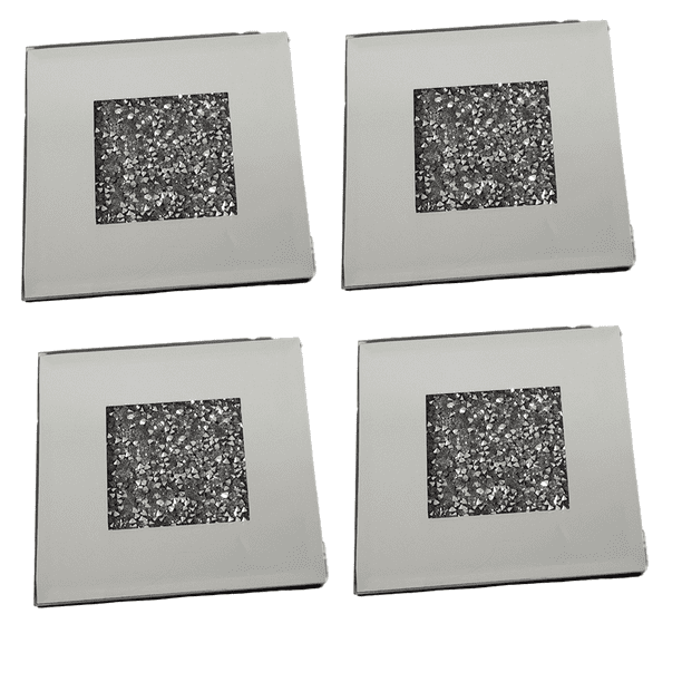 4 posavasos de té con espejo lleno de diamantes, posavasos de 100 x 100 con agujero grande MFZFUKR CPB-DE-LYY1199-1