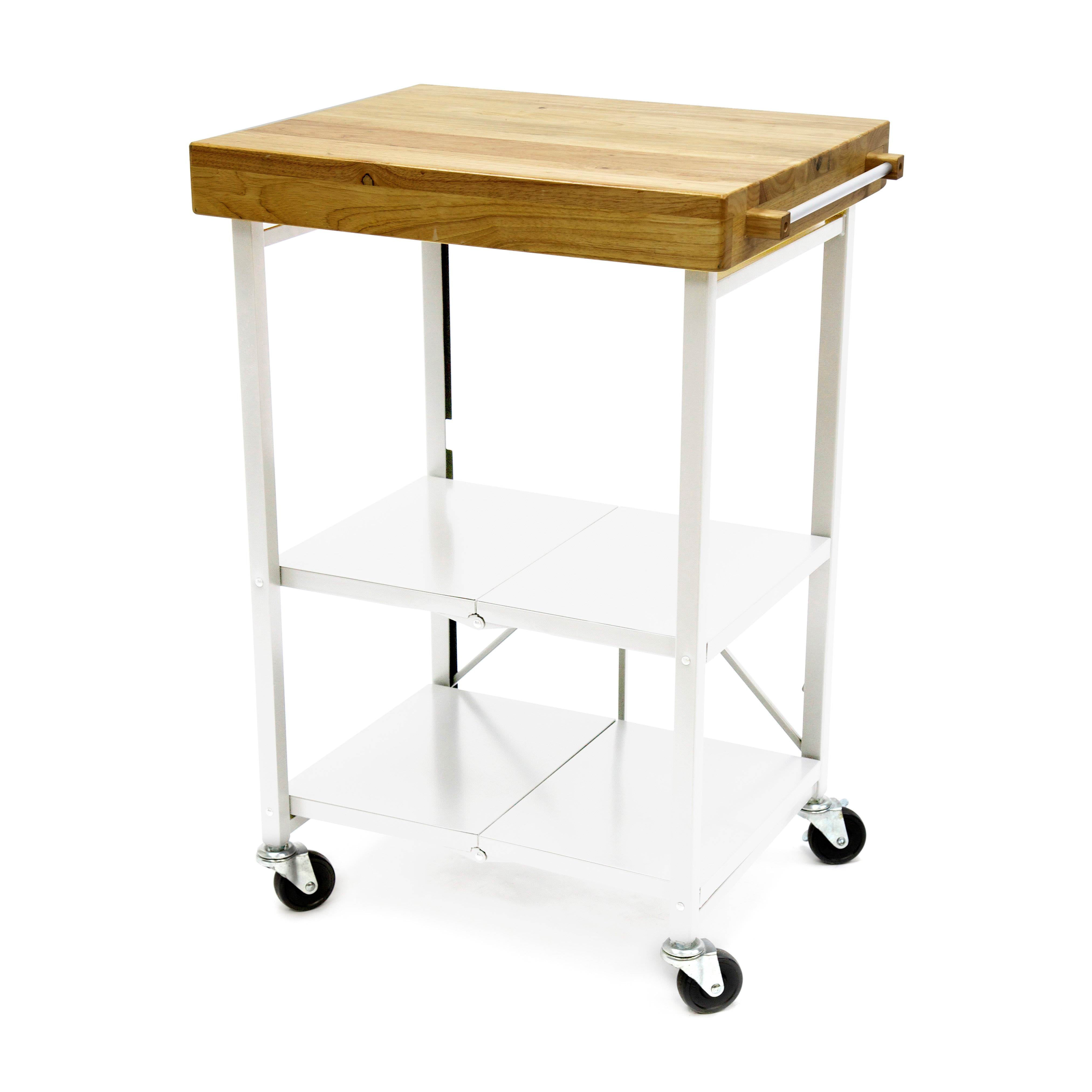 Origami Foldable Wheeled Portable Solid Wood Top Kitchen Island Bar