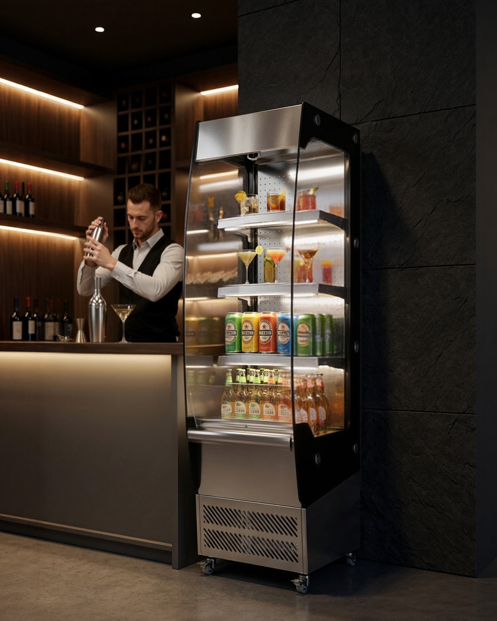 Upstreman Commercial Display Refrigerator, 7.8 Cu.Ft/ 220L Cake Display Case Fridge Open Merchandiser Beverage Cooler with LED Lighting and Wheels, OA78