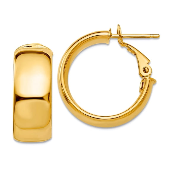 10k Solid Yellow Gold 7.75mm Small Omega Back Hoop Earrings 19.75x19.75mm Wide 7.75mm Thick Hoop Earring for Women