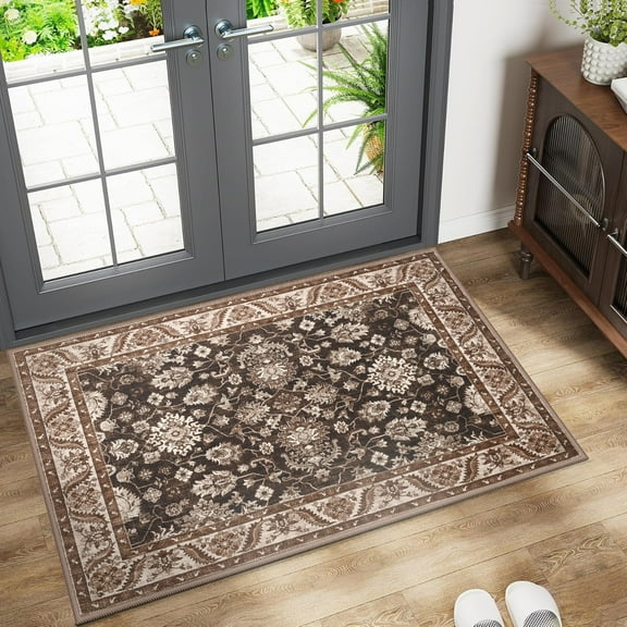 Lochas Vintage Floral Rugs Soft Accent Area Rug Fluffy Carpet for Bedroom Living Room Home Decor,2'x3',Brown