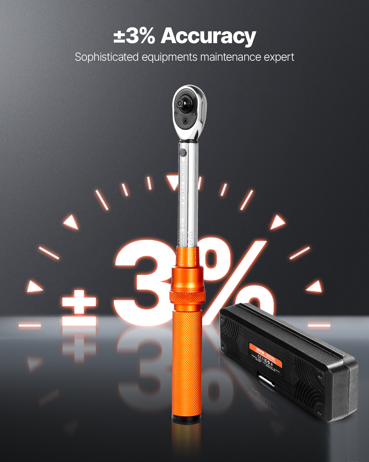 VEVOR Click Torque Wrench Set, 1/4Inch Drive, 20-200lbf-in/2.3-22.6N.m, Dual-direction and Dual Range Scales, 72-Tooth, ±3% High Precision,with Bit Sockets Extension Bar,for Bicycle Repair,Orange