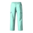 thumbnail image 7 of Men Straight Leg Cargo Pants Drawstring Elastic Waist Multi Pockets Casual Work Trousers Solid Polyester Relaxed Fit Long Pants Blue L, 7 of 7