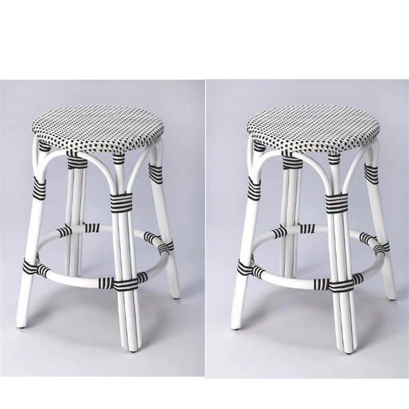 Home Square 2 Piece Rattan Counter Stool Set in Black and White