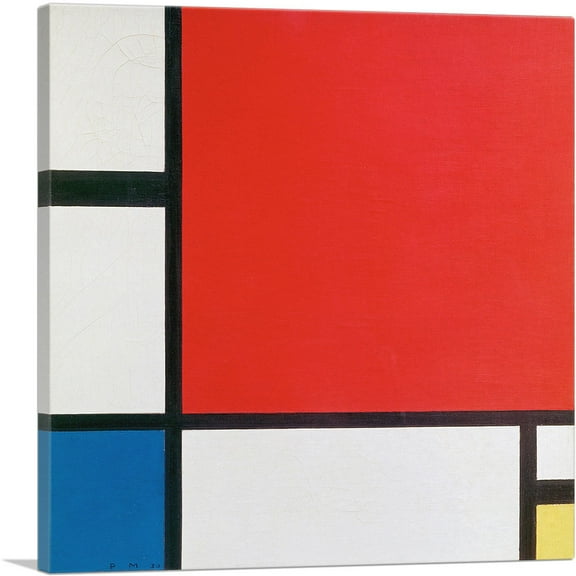 ARTCANVAS Composition with Red, Blue, and Yellow Canvas Art Print by Piet Mondrian - Size: 18" x 18" (0.75" Deep)
