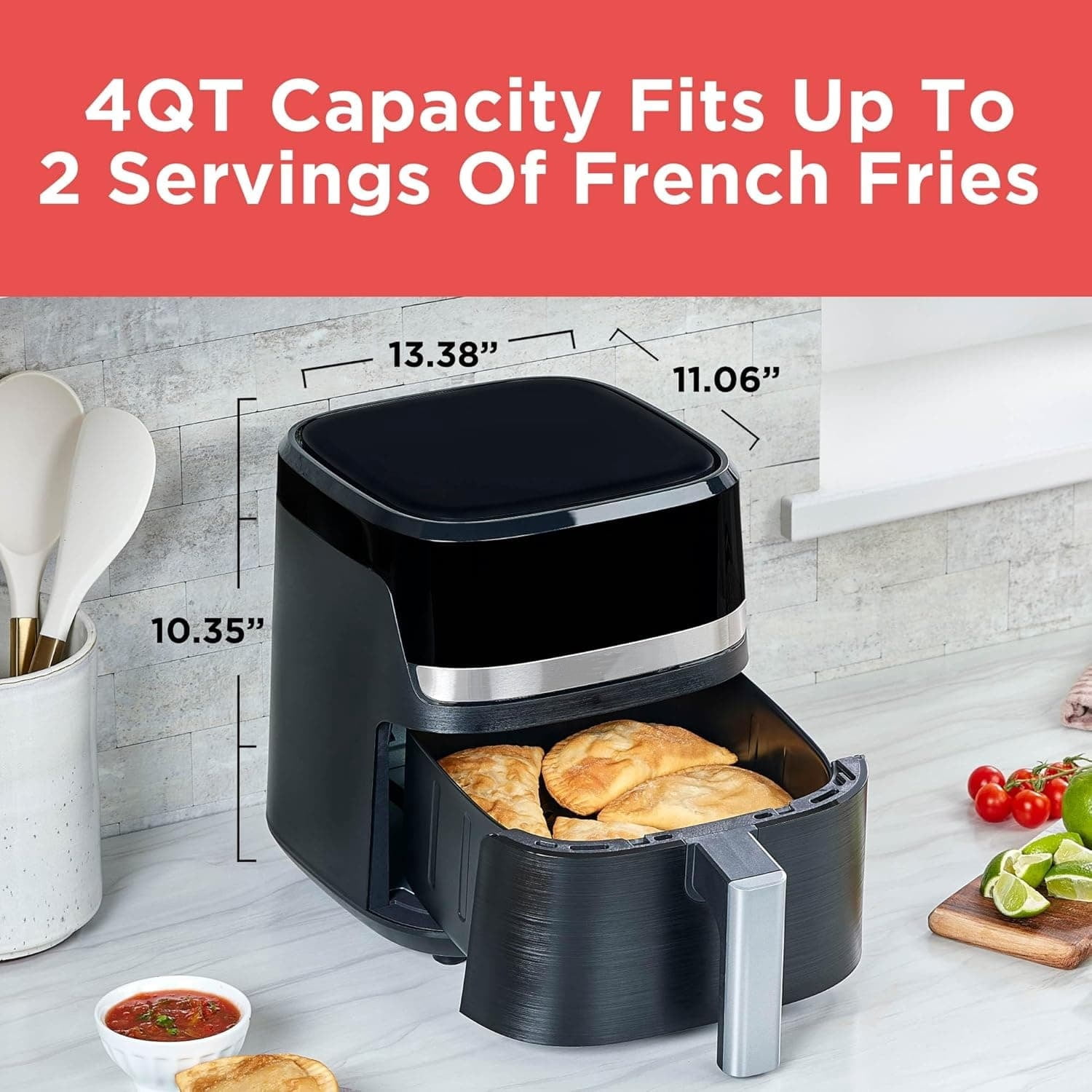 4QT Air Fryer, Crispy Deep Fried Taste without the Fat, Plus Bake, Dehydrate, and Keep Food Warm, Digital Touchscreen and Auto Shut-Off