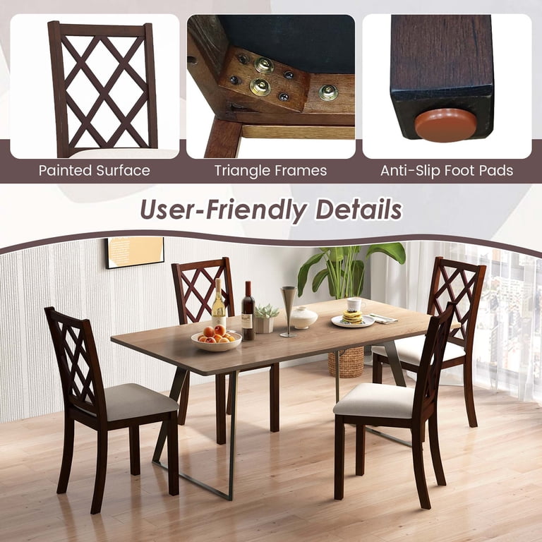 Costway Set of 2 Dining Chairs Wood Kitchen Side Chair with