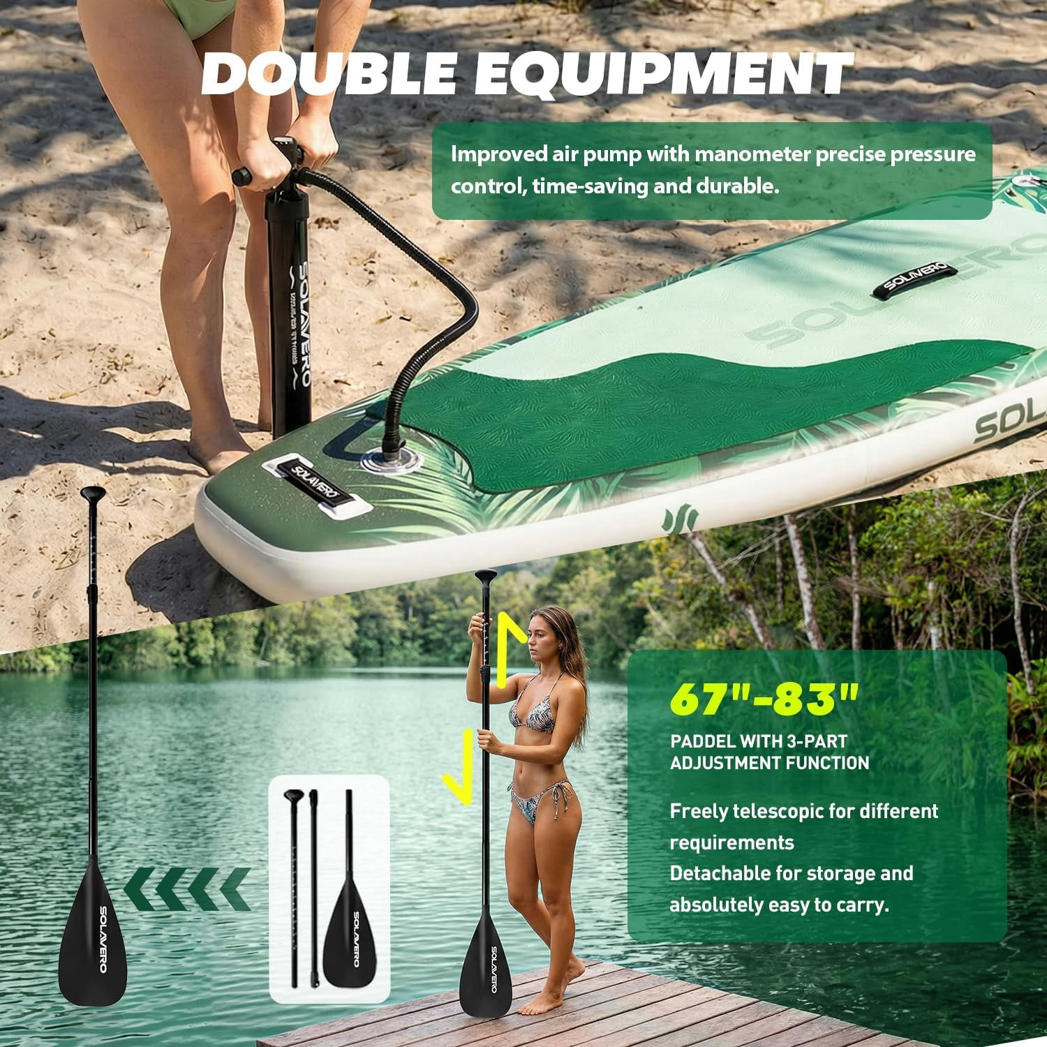 SOLAVERO 10'6" Inflatable Stand Up Paddle Board, Ultra-Light SUP Board with Accessories, Anti-Slip EVA Deck for Adults