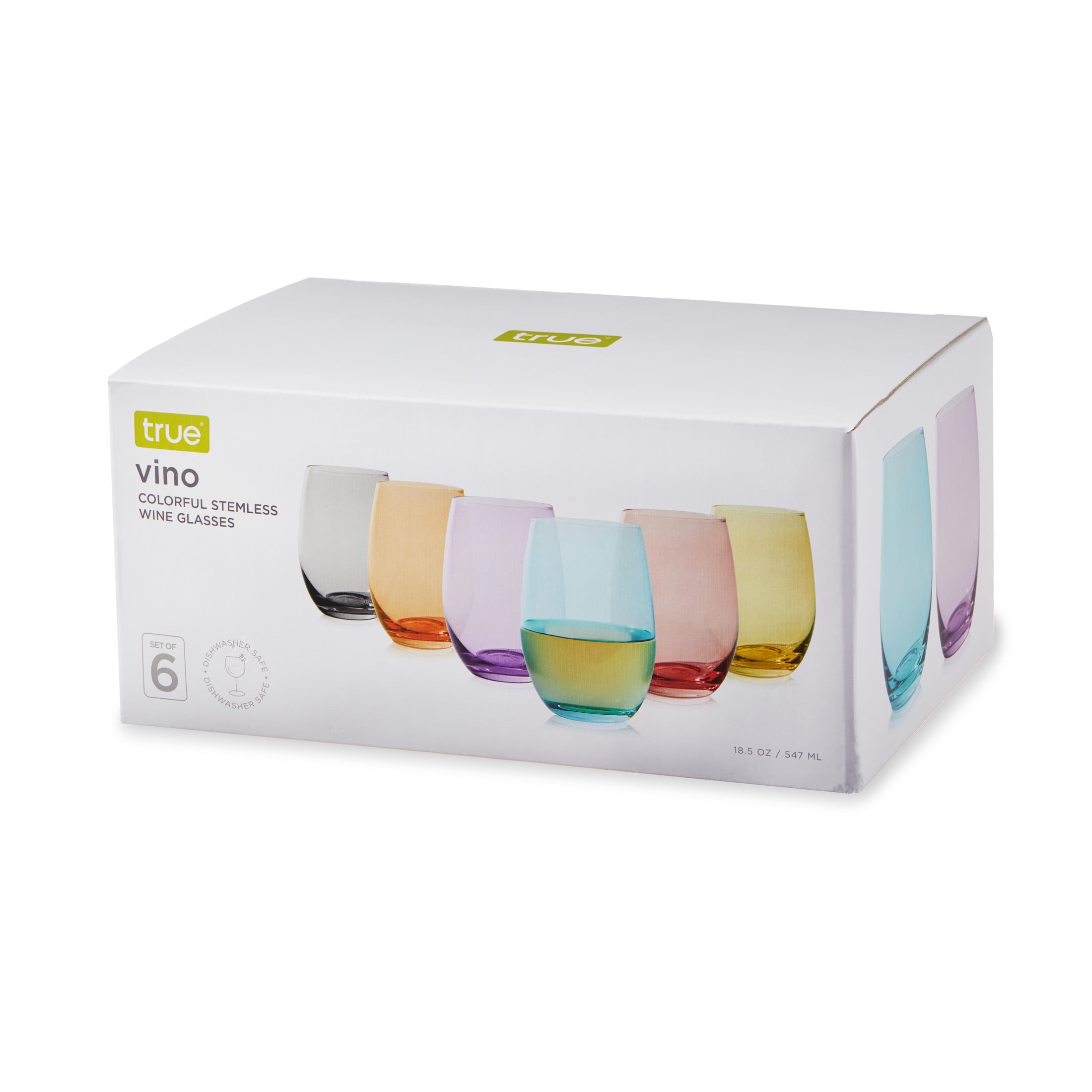 True Wine Glasses, Cocktail Drinking Glasses, 18.5 oz, Set of 6, Multicolor