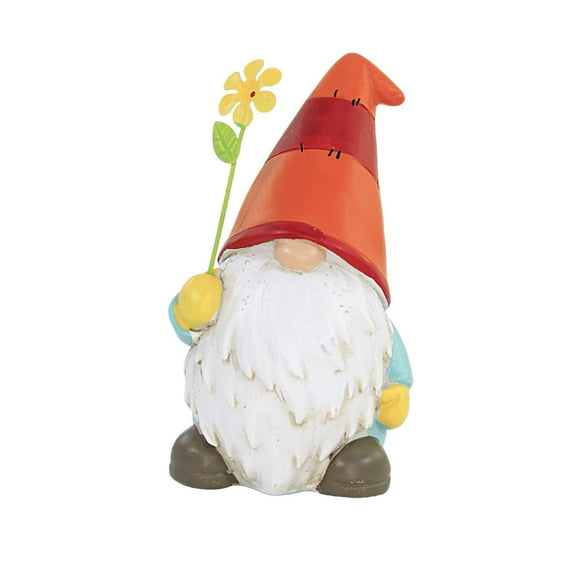 Figurine Gnome With Flower Polyresin Garden Spirit A3885 Orange