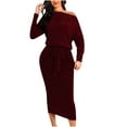 thumbnail image 1 of Pompotops Robe Décontractée de Mode pour Femme, Chandail à Manches Longues, Col en V, Aguichant, Épaules Dénudées, 1 of 6