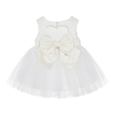 

Ivory Lace Heart Cutout Flower Girl Dress Mini Bride Wedding Gown BB1