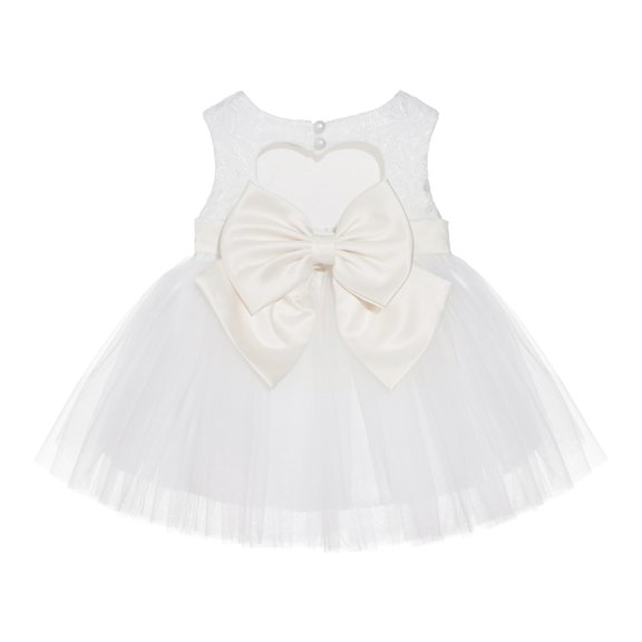 Ekidsbridal Ivory Lace Heart Cutout Flower Girl Dress Mini Bride Wedding Gown Father Daughter Dance Ballroom Gown BB1 M