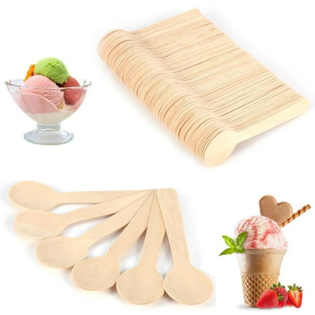 WALFRONT 100pcs Wood Spoons Disposable wooden spoon set for kitchen, Mini Kitchen Ice Cream Dessert Tea Spoon 10cm Flatware Cutlery Bupplies Natural Wood Utensils