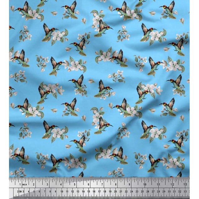 Soimoi Viscose Chiffon Fabric Leaves,Flower & Humming Bird Print Sewing Fabric Yard 42 Inch Wide