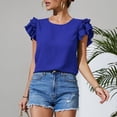 thumbnail image 2 of Mujeres capas ruffle manga blusa redonda Masajeadores de cuello color puro elegante suelta casual camiseta verano, 2 of 8