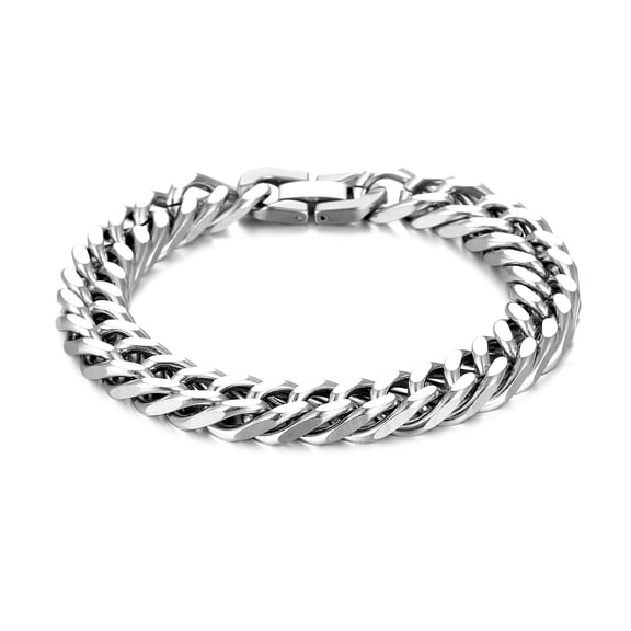 Men's Cuban Link Bracelet, Solid Silver Tone Curb Chain Wristband, Heavy Duty Polished Miami Chain Jewelry Gift for Men Father Boyfriend